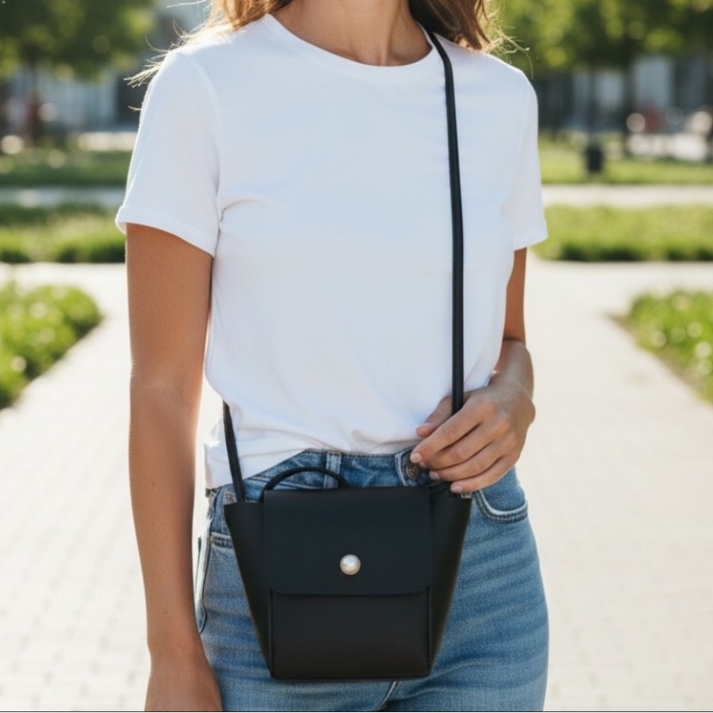 Creme De La Creme Pearl Accented Black Functional Bag